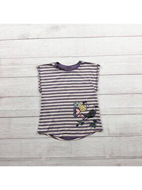 Hanna Andersson Kids Striped Purple Bird Graphic Short Sleeve Top 110 5